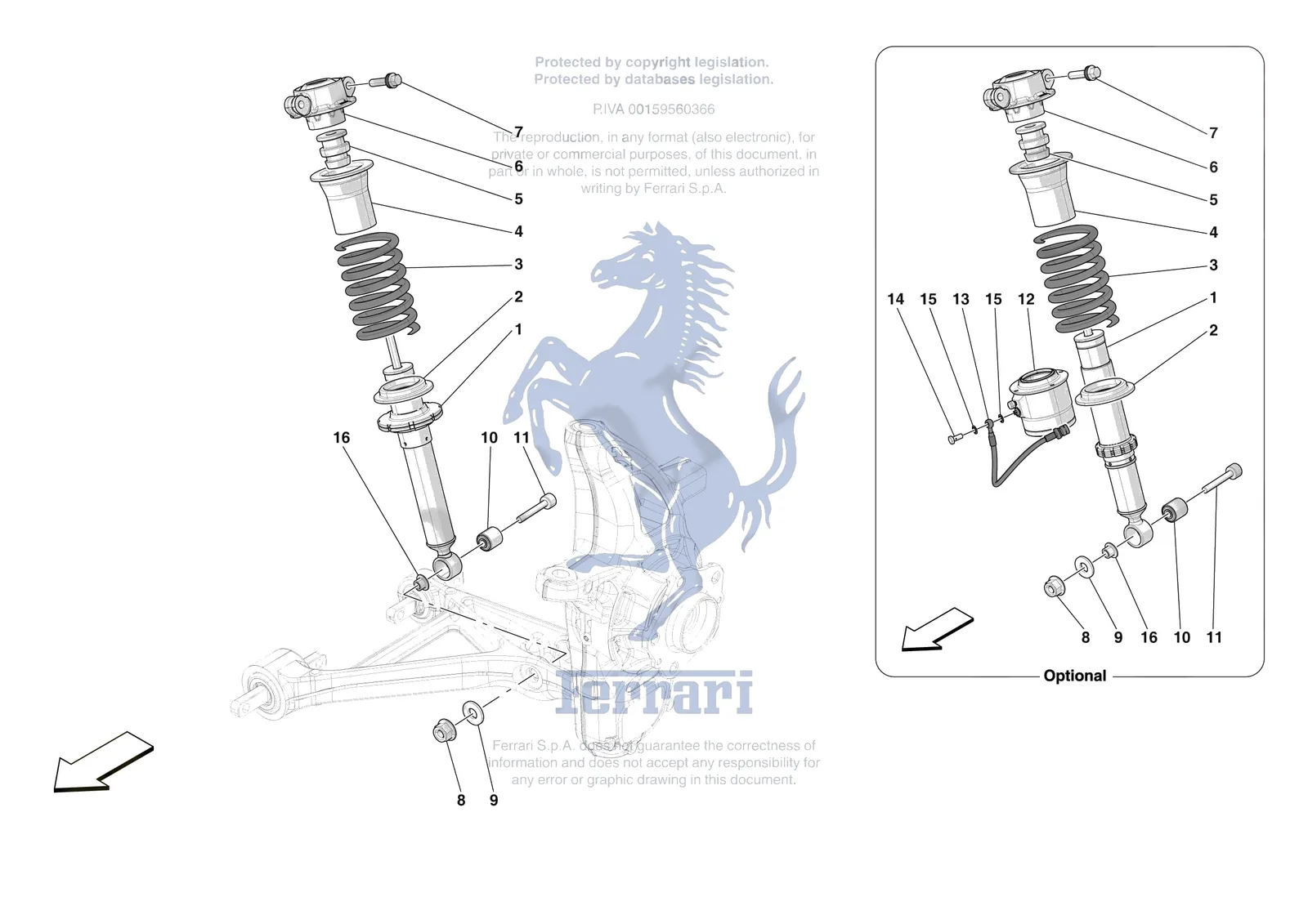 Ferrari 12 Cilindri [MECHANICAL SYSTEM] - D.25.01 - FRONT SUSPENSION - SHOCK ABSORBERS exploded diagram