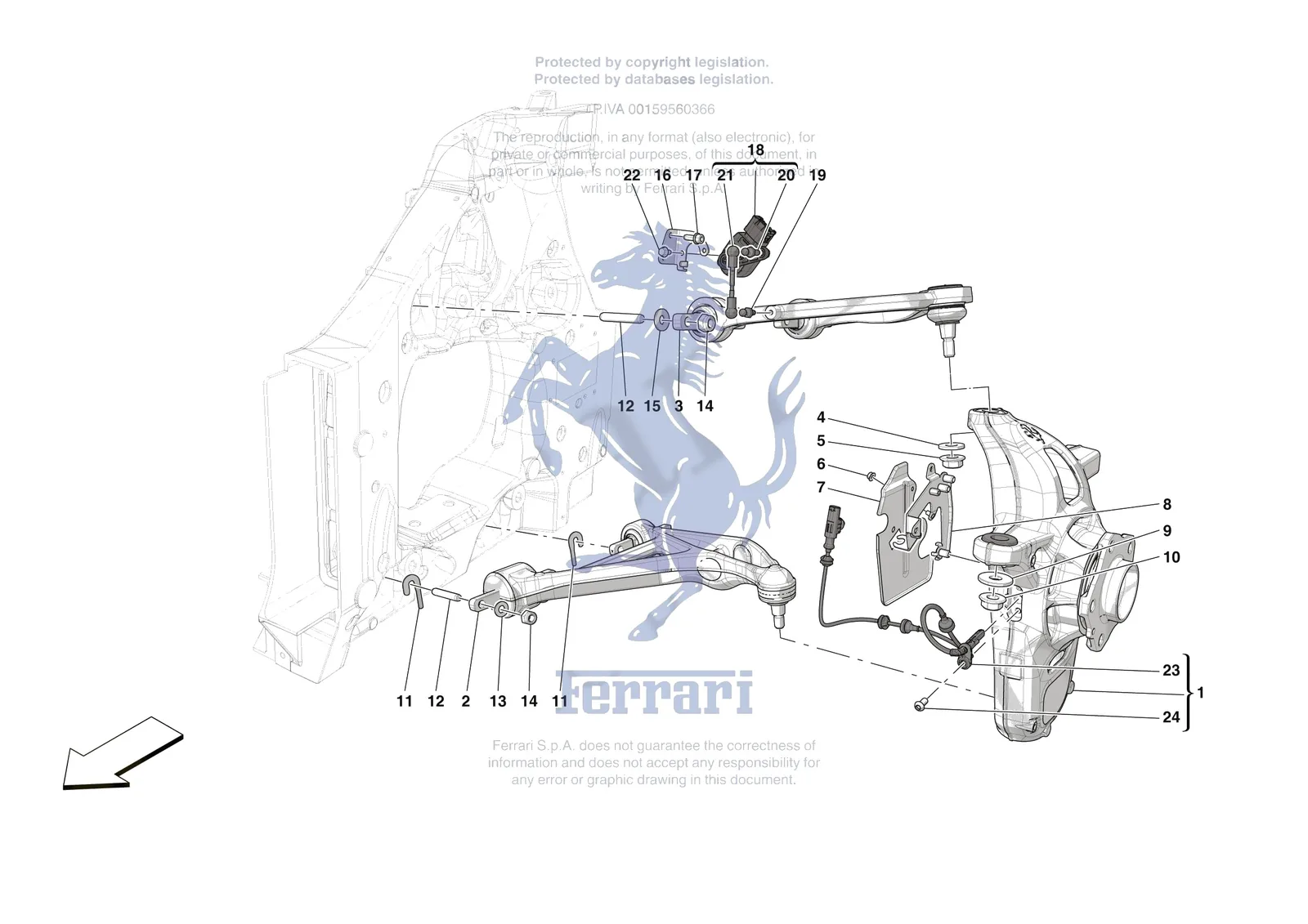 Ferrari 12 Cilindri [MECHANICAL SYSTEM] - D.25.02 - FRONT SUSPENSION - ARMS exploded diagram