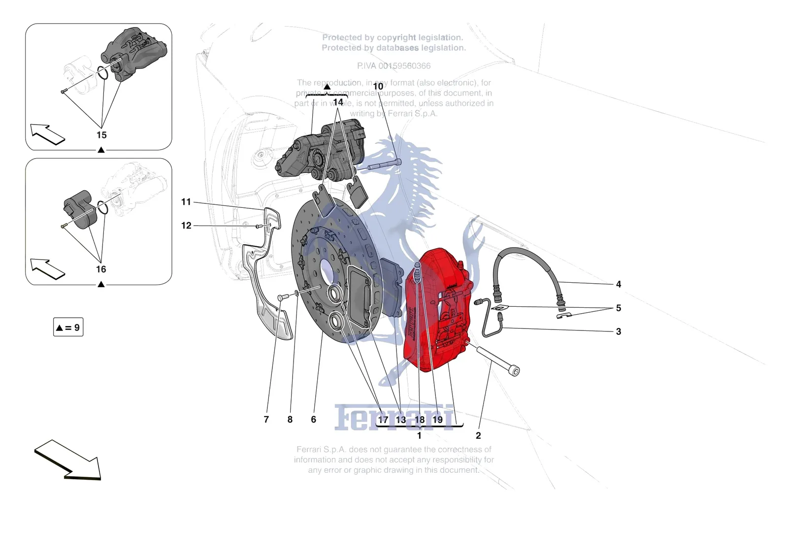 Ferrari 12 Cilindri [MECHANICAL SYSTEM] - D.27.03 - REAR SUSPENSION - CALIPERS AND DISCS exploded diagram