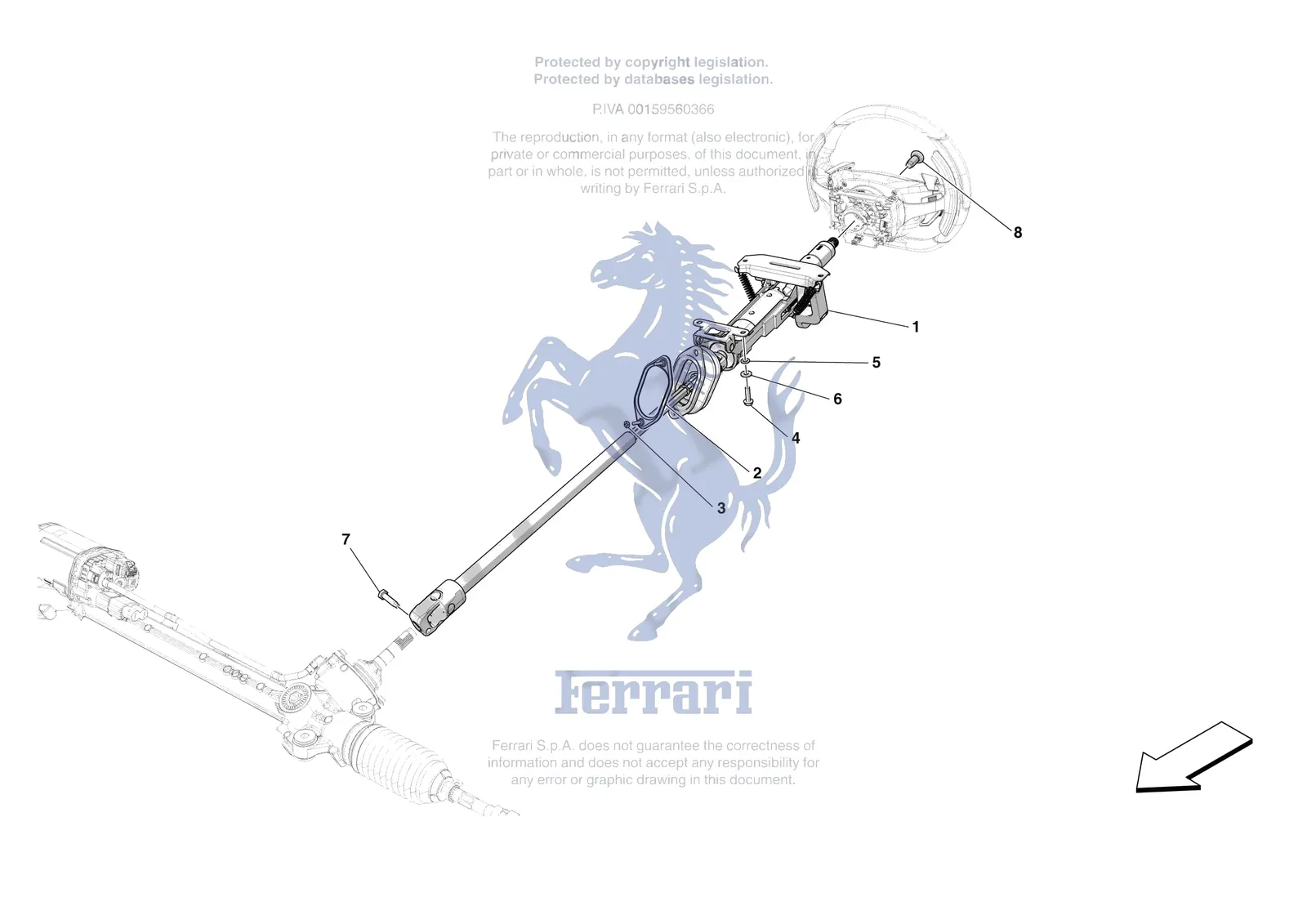 Ferrari 12 Cilindri [MECHANICAL SYSTEM] - D.30.01 - STEERING WHEEL AND STEERING SYSTEM - STEERING COLUMN exploded diagram
