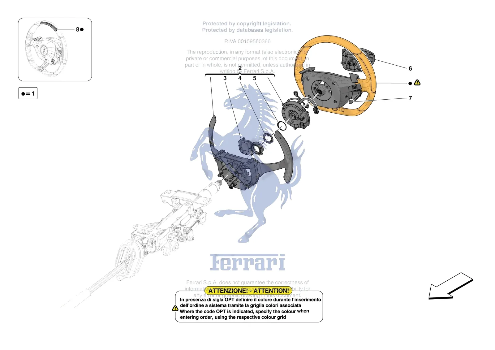 Ferrari 12 Cilindri [MECHANICAL SYSTEM] - D.30.02 - STEERING WHEEL AND STEERING SYSTEM - STEERING WHEEL AND AIRBAG exploded diagram