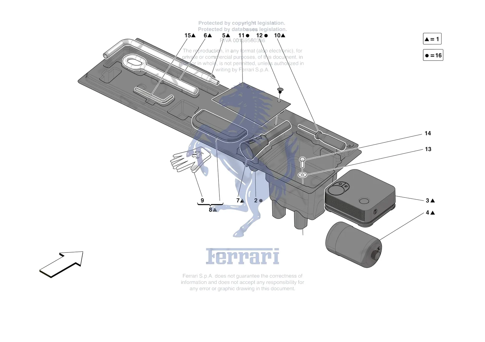 Ferrari 12 Cilindri [MECHANICAL SYSTEM] - D.38 - TOOLS PROVIDED WITH VEHICLE exploded diagram