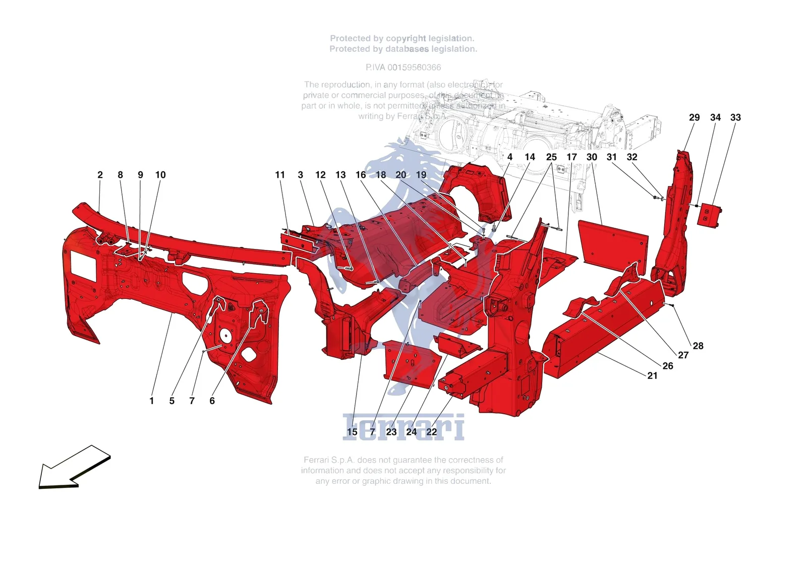 Ferrari 12 Cilindri [VEHICLE TRIM] - E.01.02 - STRUCTURES AND ELEMENTS CENTRE OF VEHICLE exploded diagram