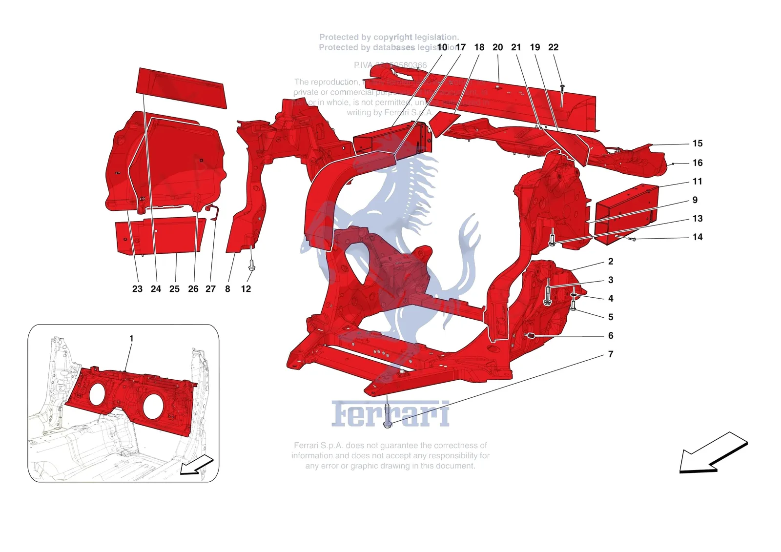 Ferrari 12 Cilindri [VEHICLE TRIM] - E.01.03 - STRUCTURES AND ELEMENTS REAR OF VEHICLE exploded diagram