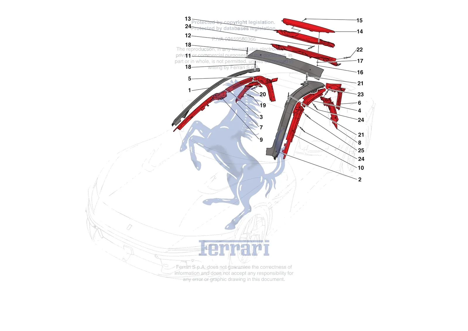 Ferrari 12 Cilindri [VEHICLE TRIM] - E.03 - ROOF exploded diagram