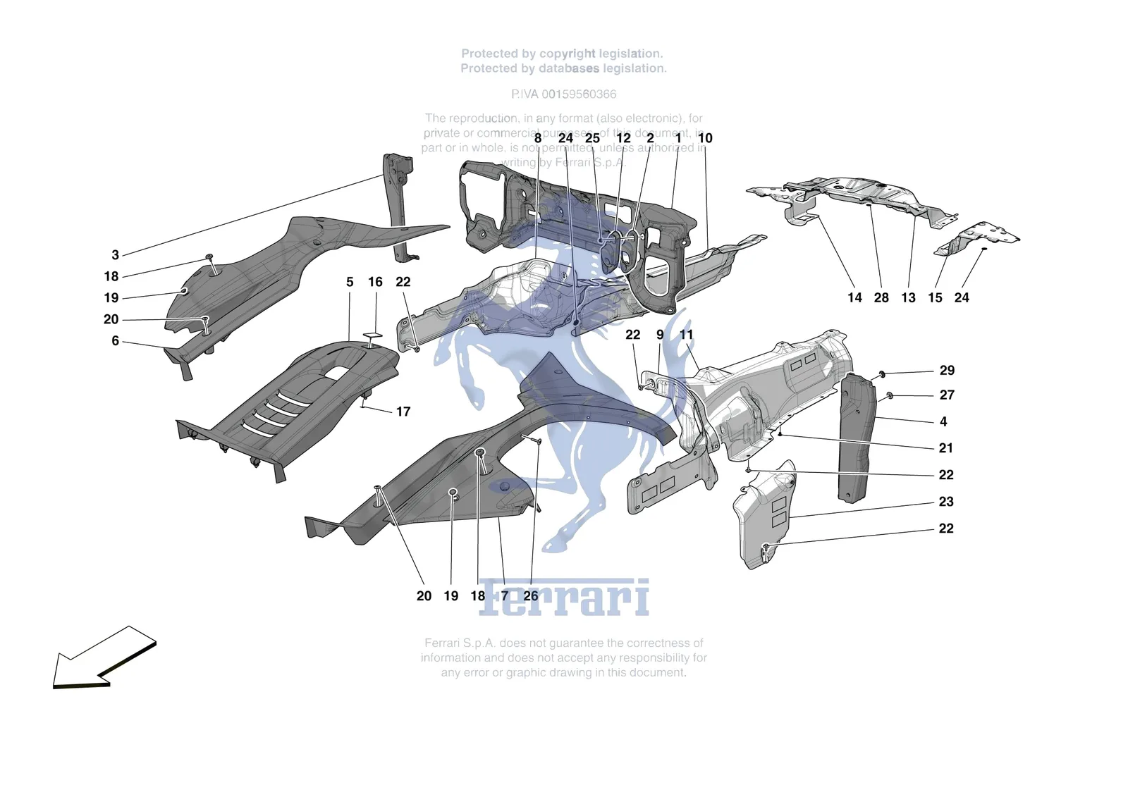 Ferrari 12 Cilindri [VEHICLE TRIM] - E.20 - ENGINE COMPARTMENT INSULATION exploded diagram