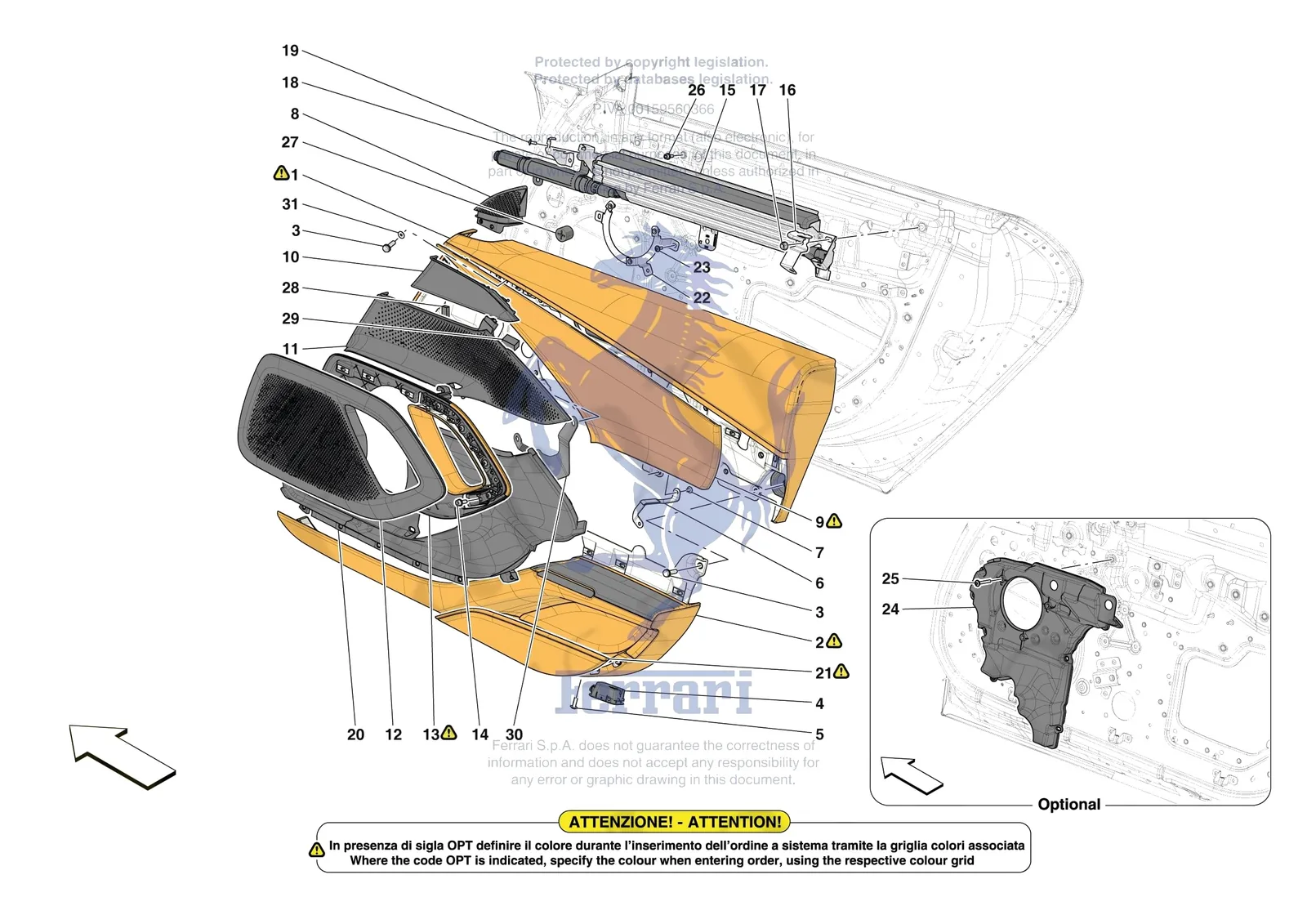 Ferrari 12 Cilindri [VEHICLE TRIM] - E.29.01 - DOORS - TRIM exploded diagram