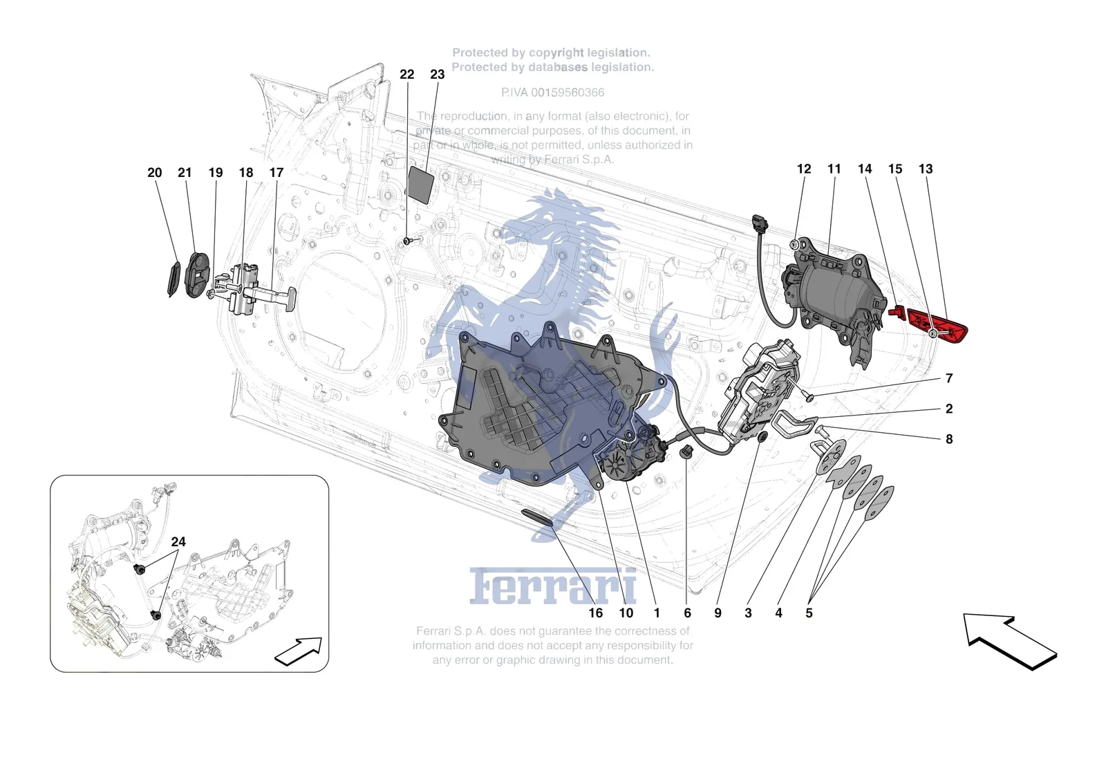 Ferrari 12 Cilindri [VEHICLE TRIM] - E.29.02 - DOORS - OPENING MECHANISMS AND HINGES exploded diagram