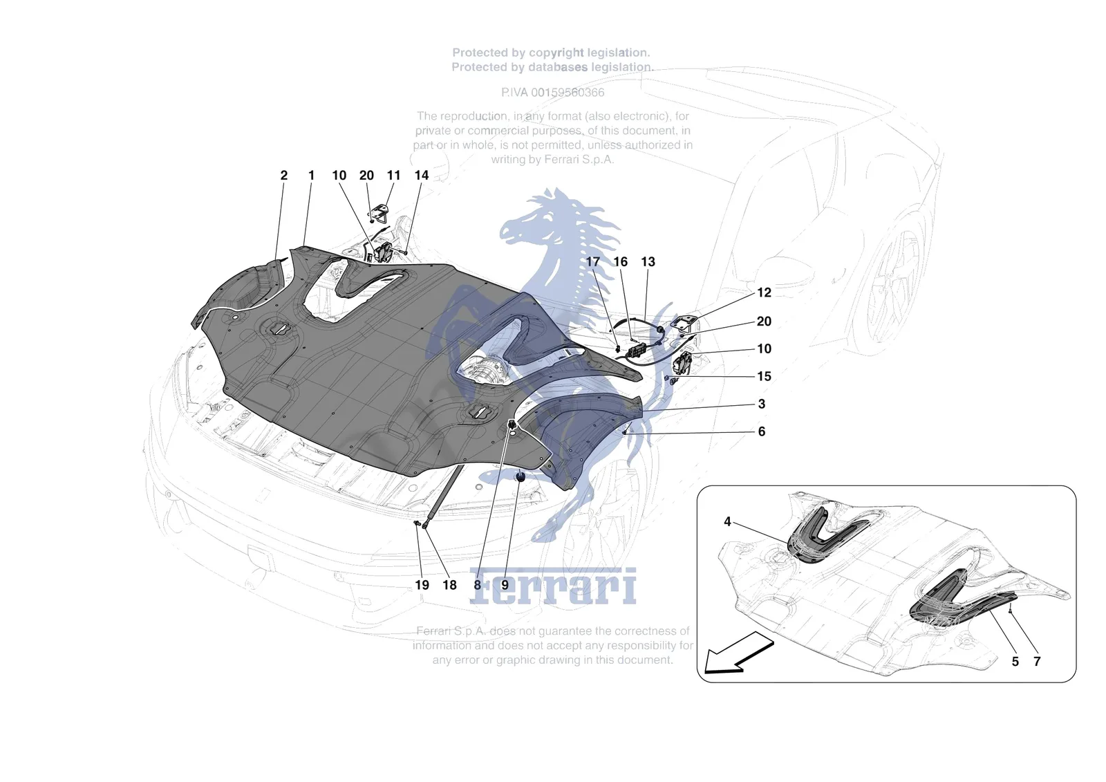 Ferrari 12 Cilindri [VEHICLE TRIM] - E.33 - FRONT LID TRIM exploded diagram