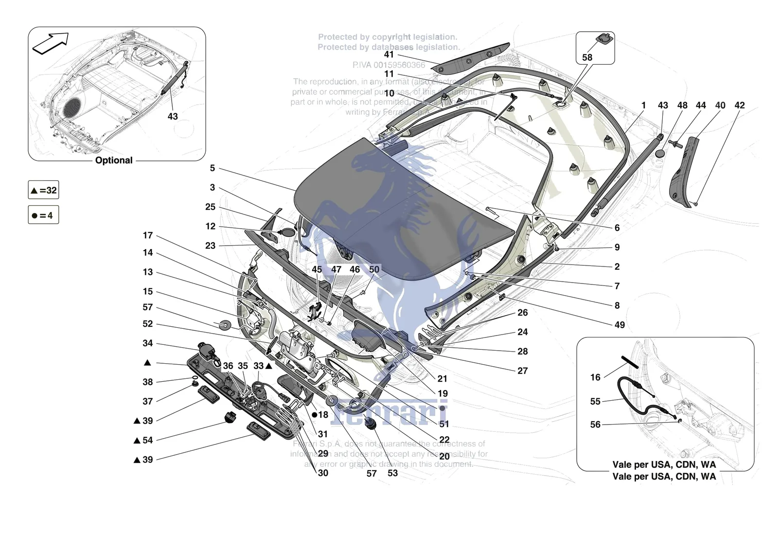 Ferrari 12 Cilindri [VEHICLE TRIM] - E.36 - REAR LID TRIM exploded diagram