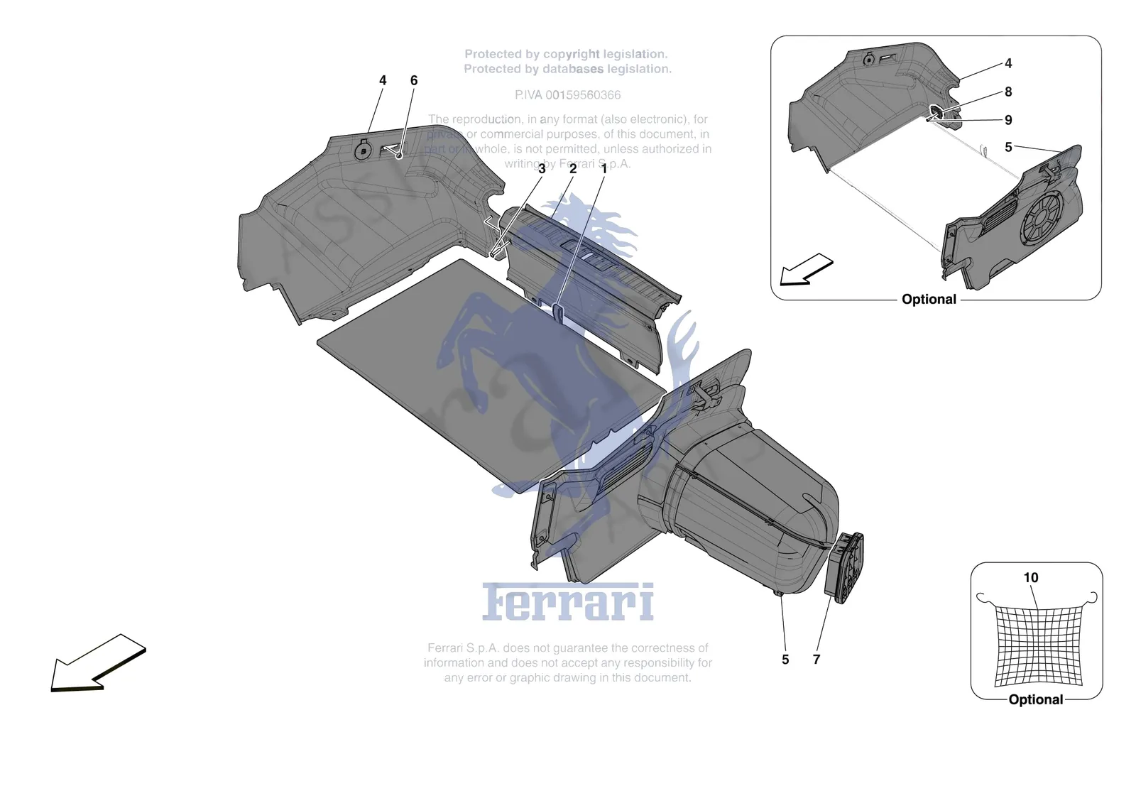 Ferrari 12 Cilindri [VEHICLE TRIM] - E.45 - LUGGAGE COMPARTMENT MATS exploded diagram