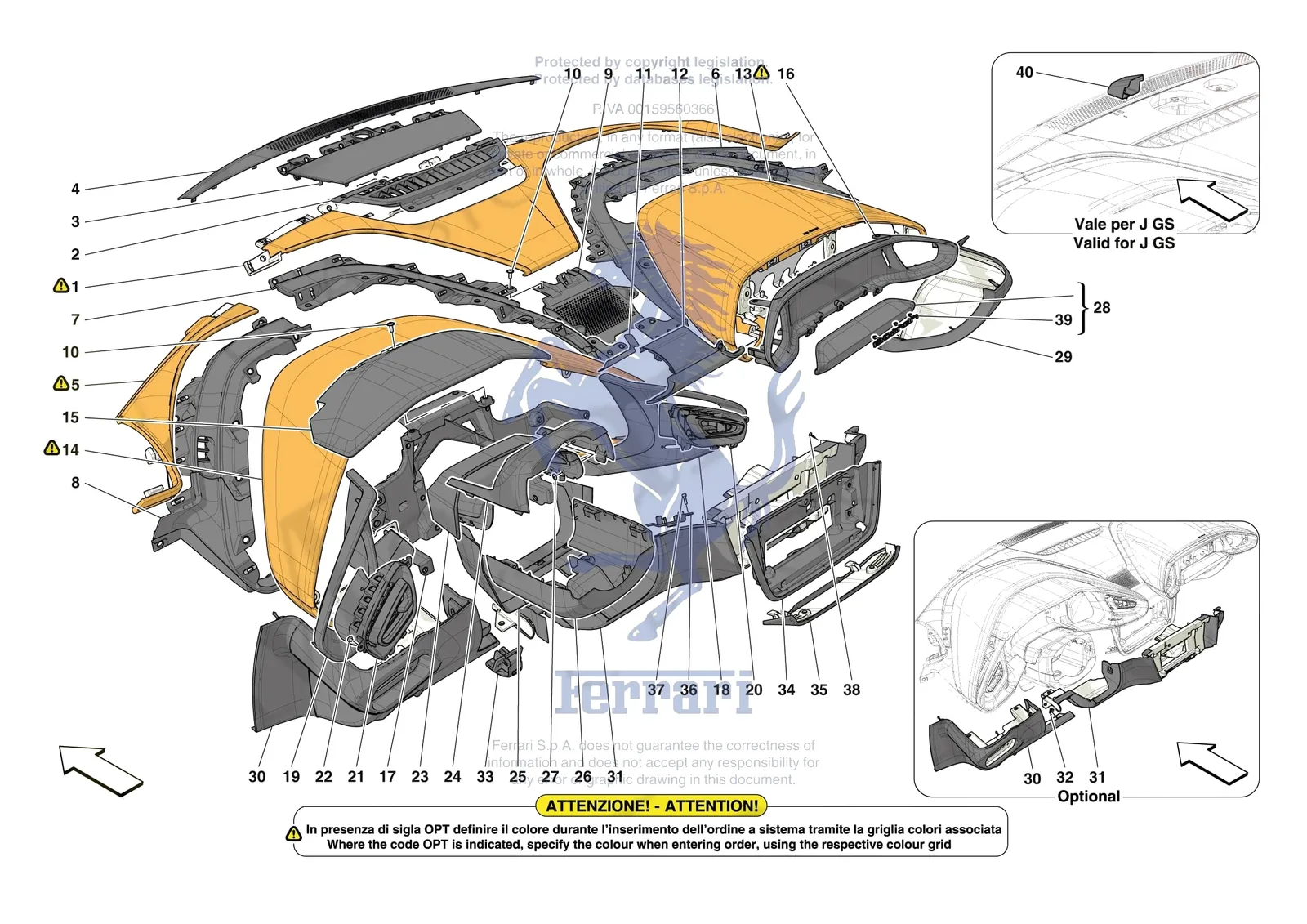 Ferrari 12 Cilindri [VEHICLE TRIM] - E.47.03 - DASHBOARD - TRIM -Not for RHD- exploded diagram