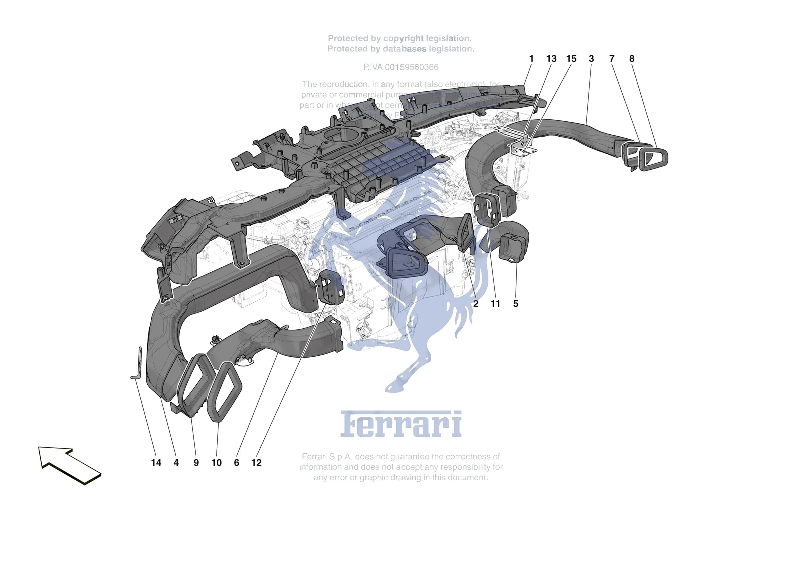 Ferrari 12 Cilindri [VEHICLE TRIM] - E.47.05 - DASHBOARD - DUCTS -Not for RHD- exploded diagram