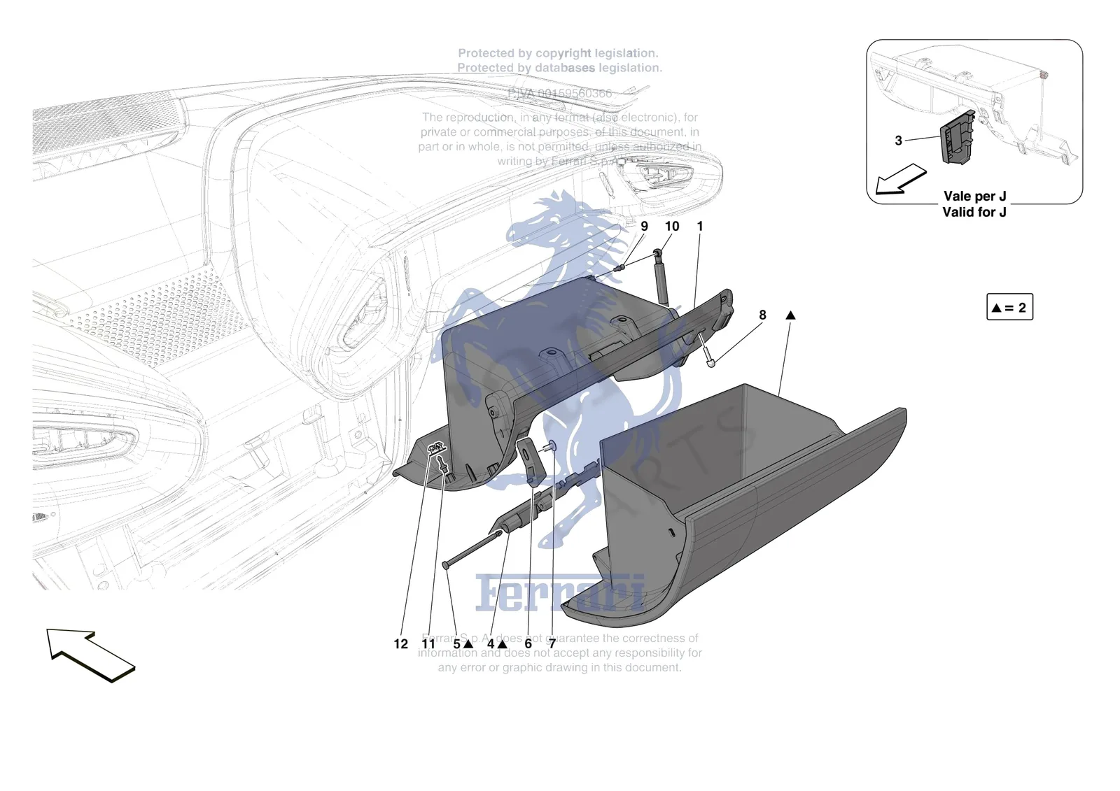 Ferrari 12 Cilindri [VEHICLE TRIM] - E.47.07 - DASHBOARD - GLOVE COMPARTMENT exploded diagram