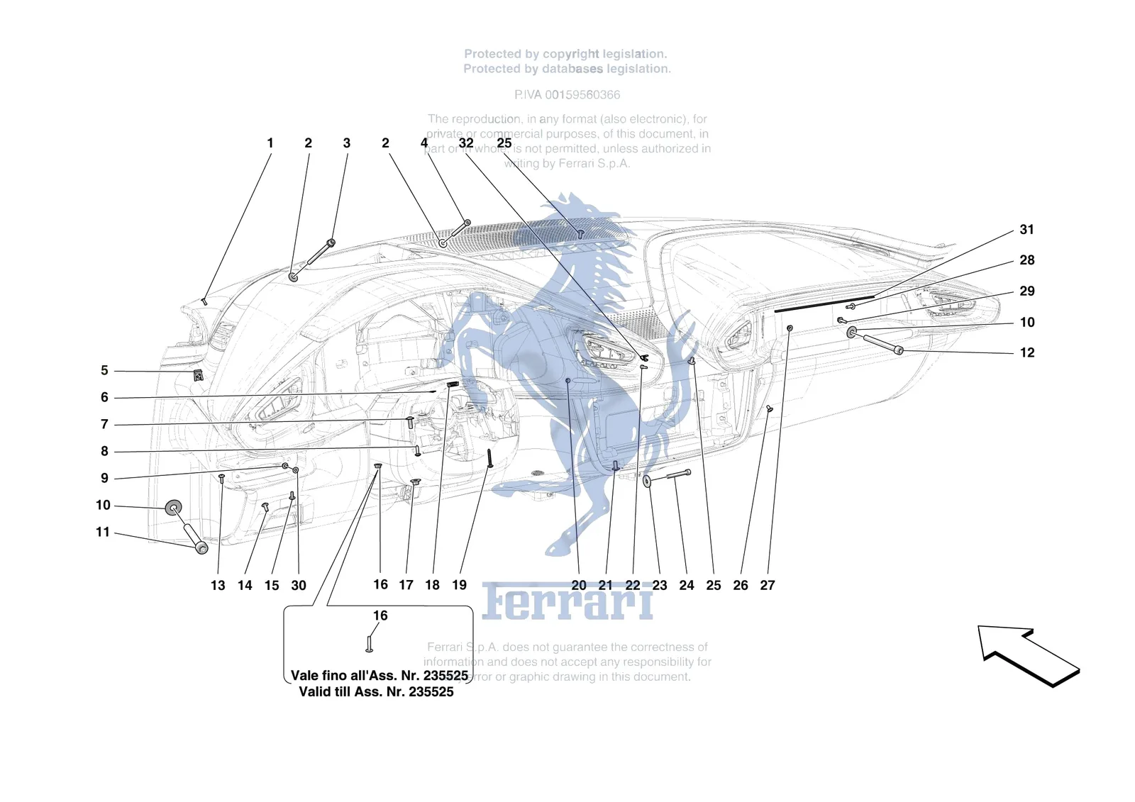 Ferrari 12 Cilindri [VEHICLE TRIM] - E.47.09 - DASHBOARD - FASTENERS exploded diagram