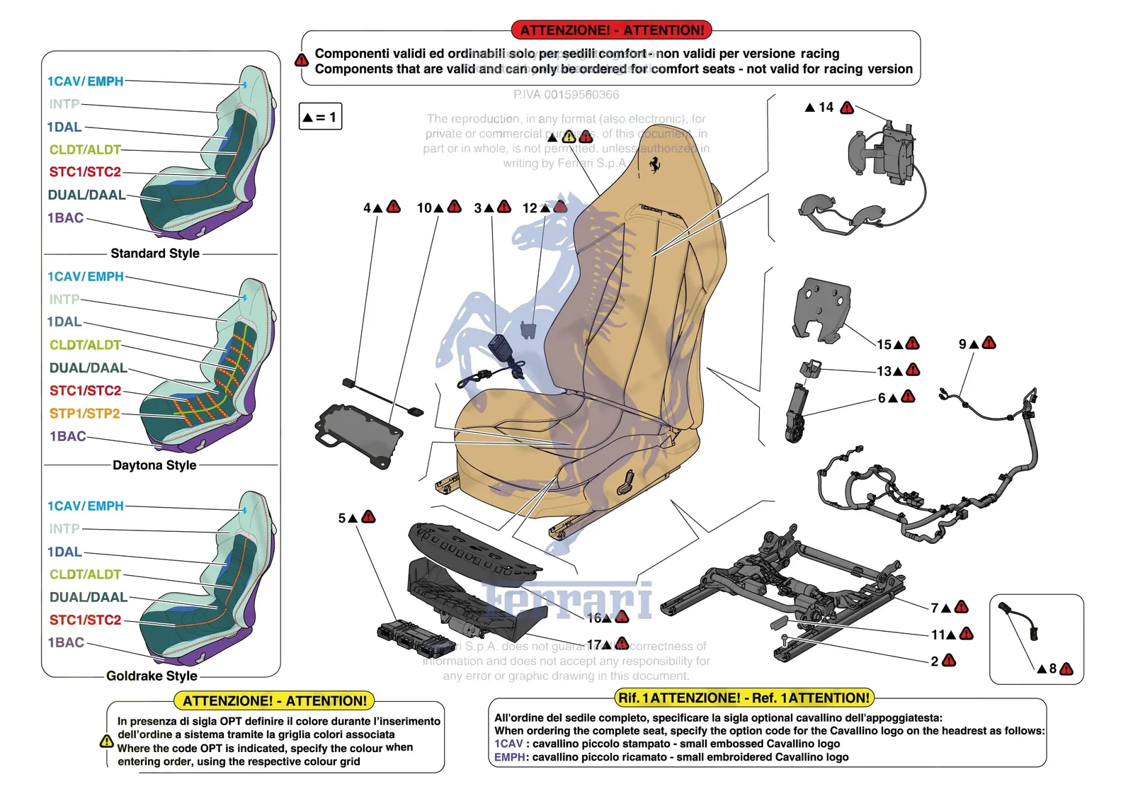 Ferrari 12 Cilindri [VEHICLE TRIM] - E.51.01 - FRONT SEATS - SEATS AND GUIDES exploded diagram