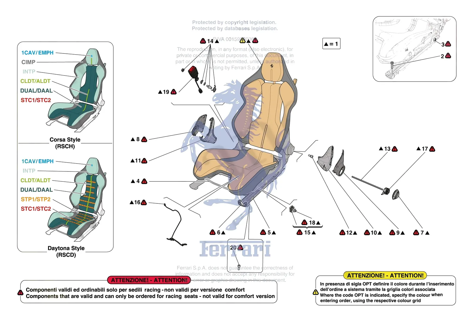 Ferrari 12 Cilindri [VEHICLE TRIM] - E.51.03 - FRONT SEATS - RACING SEAT exploded diagram