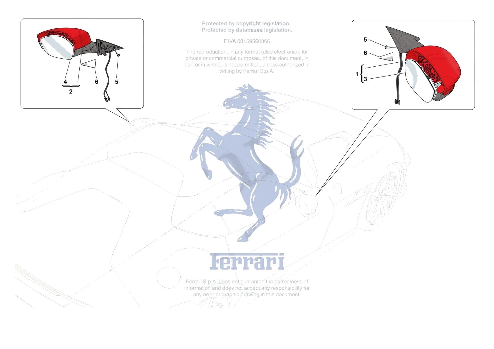 Ferrari 12 Cilindri [VEHICLE TRIM] - E.54 - EXTERNAL REAR VIEW MIRRORS exploded diagram