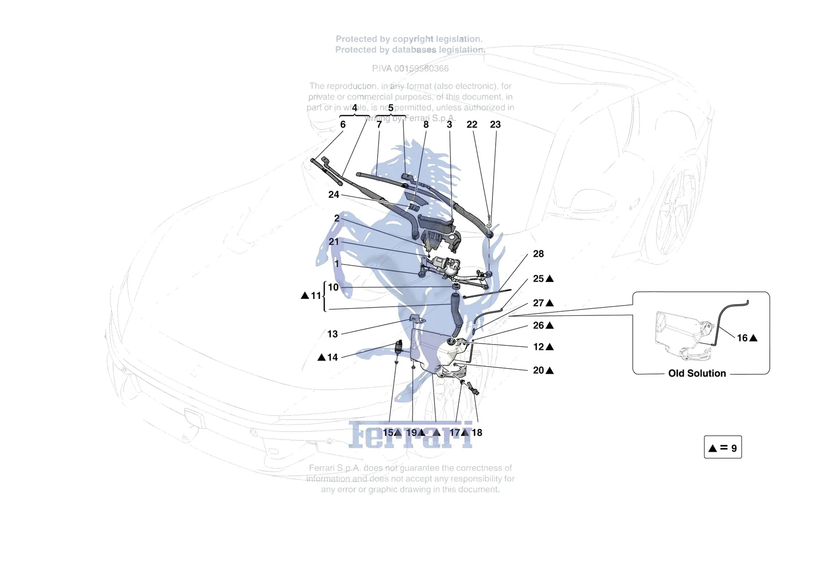 Ferrari 12 Cilindri [VEHICLE TRIM] - E.55 - WIPERS AND HEADLAMP WASHERS exploded diagram