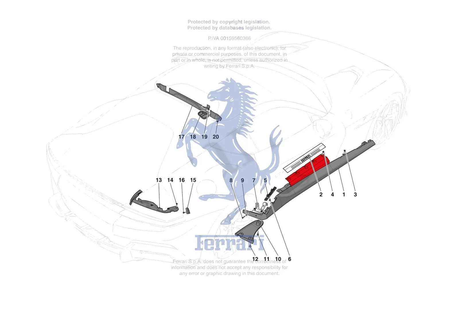 Ferrari 12 Cilindri [VEHICLE TRIM] - E.59 - EXTERNAL LATERAL TRIM exploded diagram