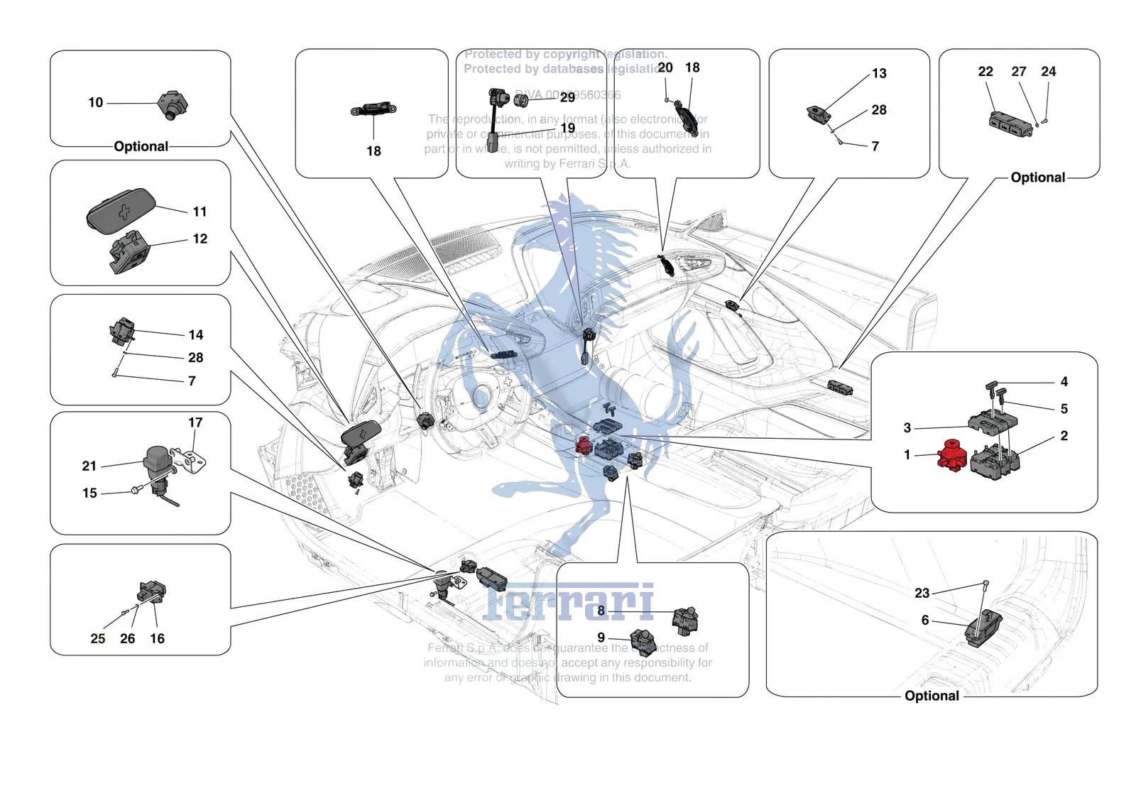 Ferrari 12 Cilindri [ELECTRICAL SYSTEM] - F.04 - OTHER ELECTRICAL CONTROLS exploded diagram