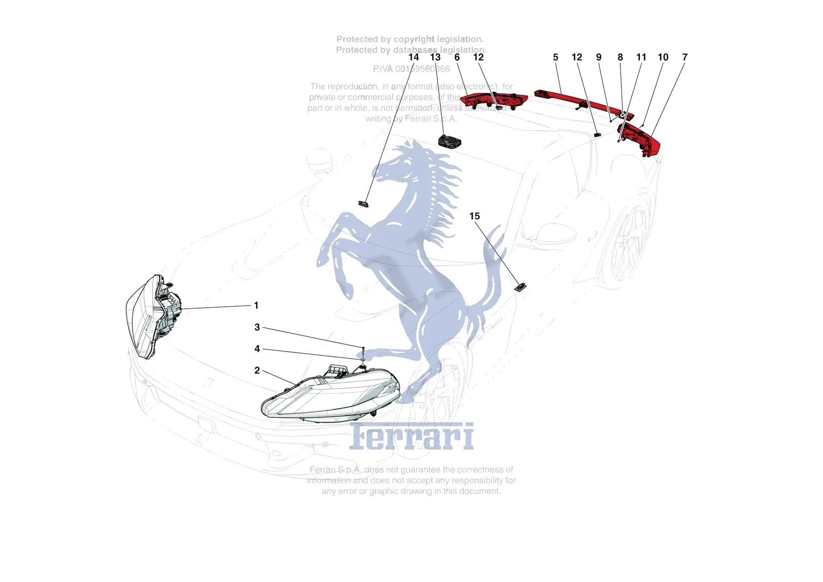 Ferrari 12 Cilindri [ELECTRICAL SYSTEM] - F.09 - LIGHTING SYSTEMS exploded diagram