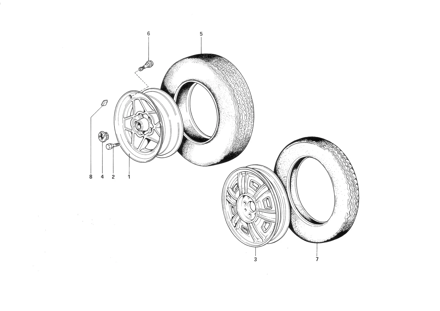 Ferrari 208 GTB/GTS Carburetor Wheels exploded diagram