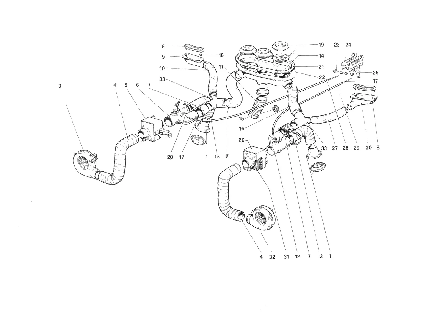 Ferrari 208 GTB/GTS Carburetor Heating System exploded diagram