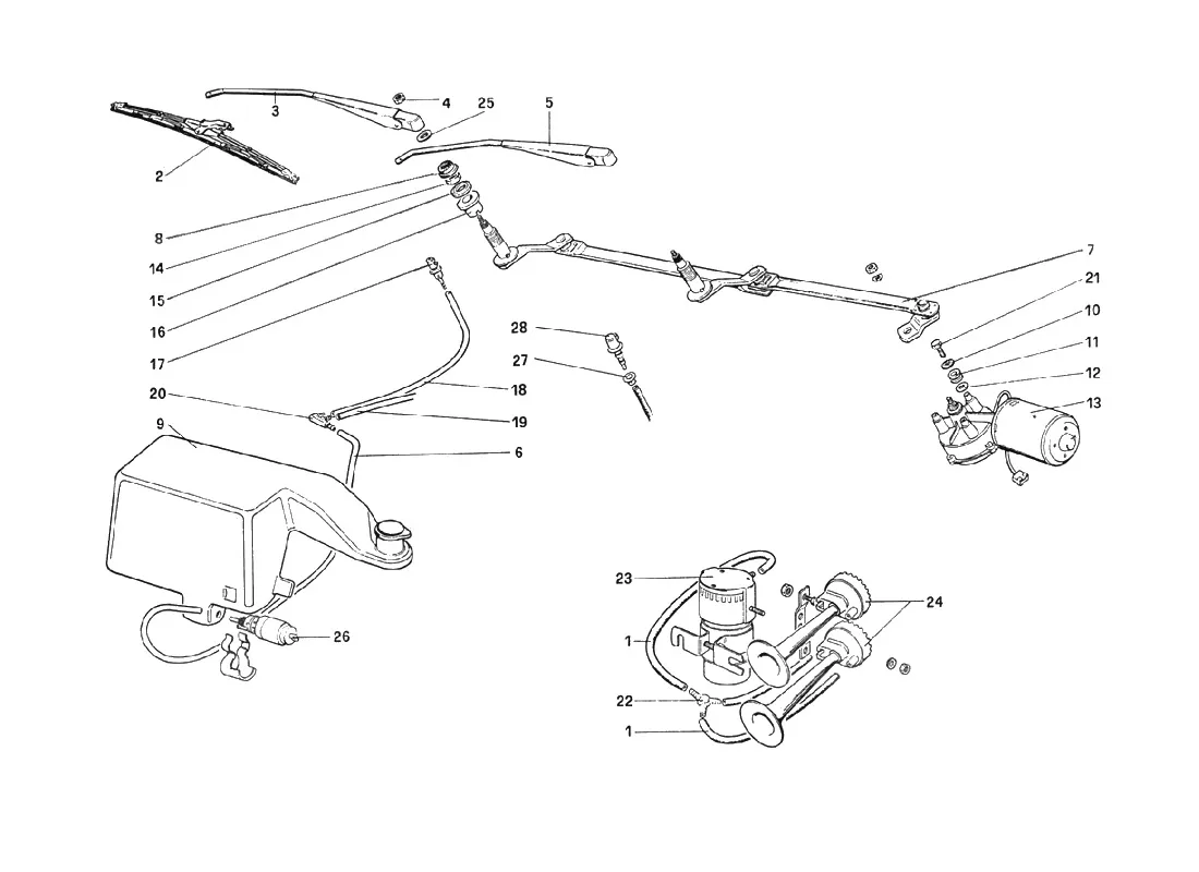 Windshield Wiper, Washer And Horns
