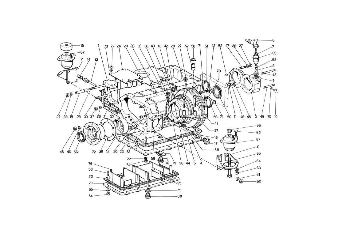Ferrari 246 Dino GT Coupe & Spyder (From Ch 02132) Oil Sump - Gearbox And Differential exploded diagram