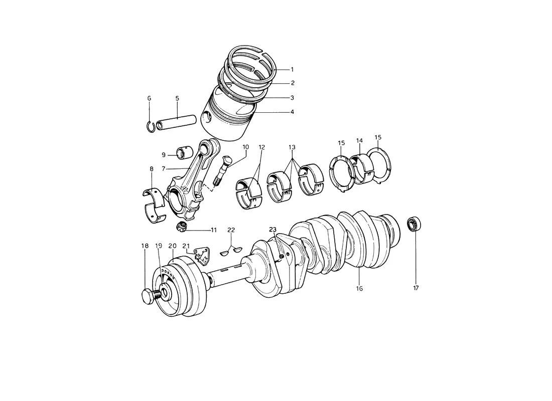 Ferrari 246 Dino GT Coupe & Spyder (From Ch 02132) Crankshaft - Connecting Rods And Pistons exploded diagram