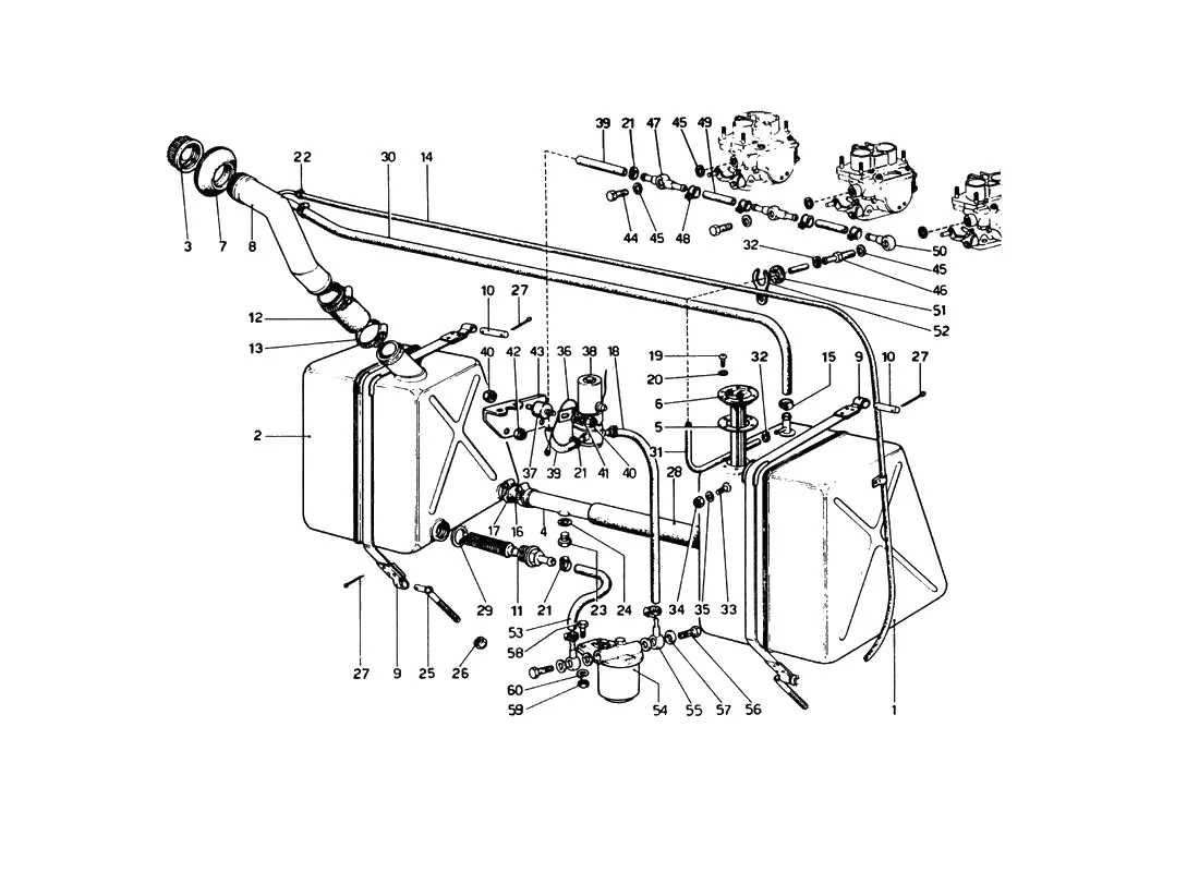 Ferrari 246 Dino GT Coupe & Spyder (From Ch 02132) Fuel System exploded diagram