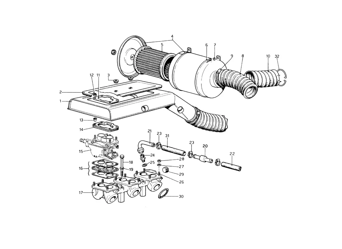 Ferrari 246 Dino GT Coupe & Spyder (From Ch 02132) Air Filter And Manifolds exploded diagram