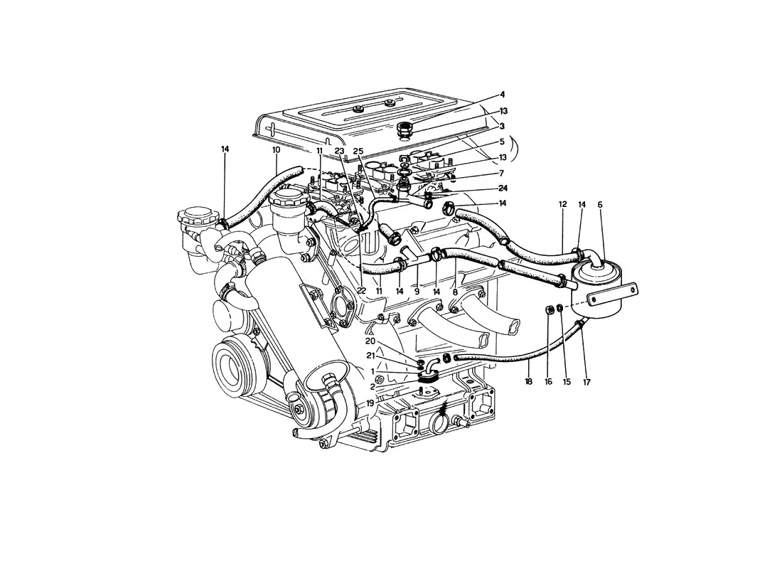 Ferrari 246 Dino GT Coupe & Spyder (From Ch 02132) Blow - By System exploded diagram
