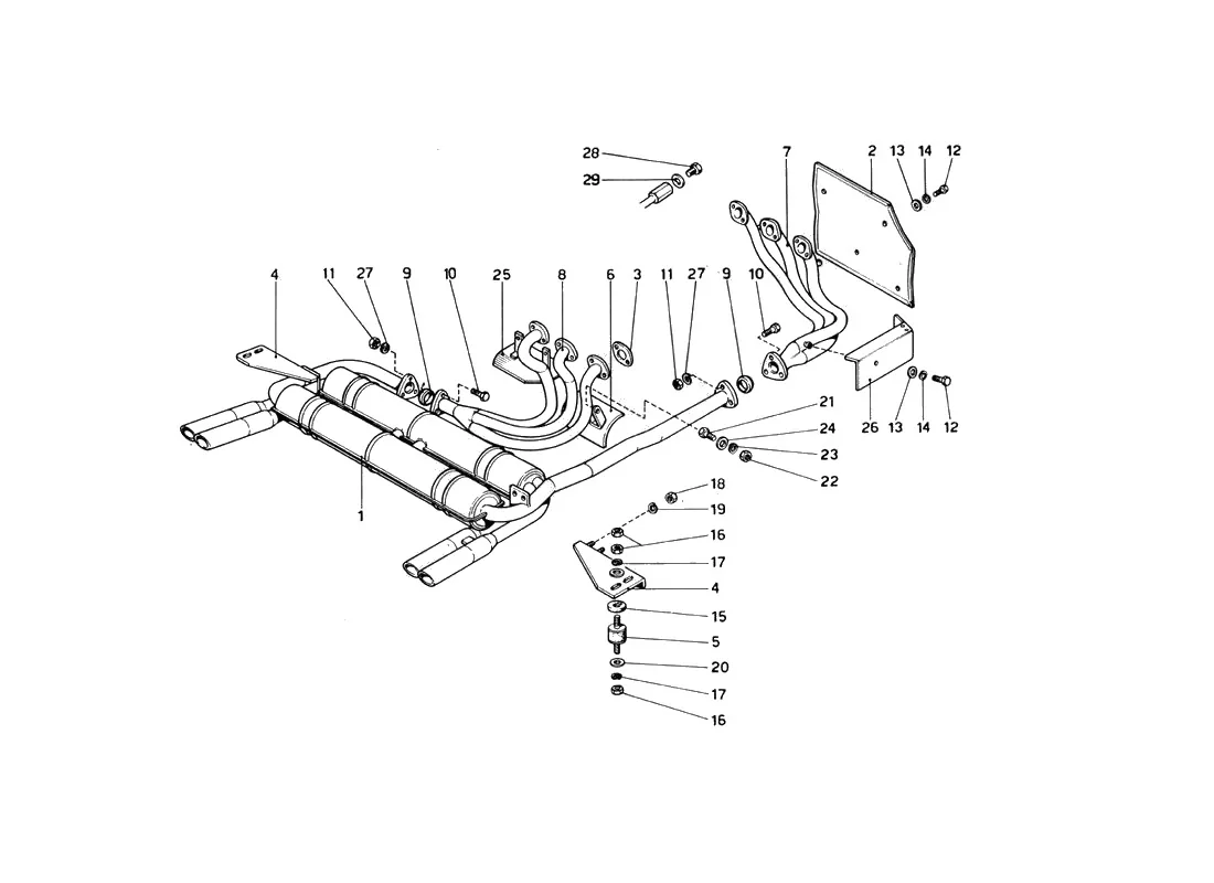 Ferrari 246 Dino GT Coupe & Spyder (From Ch 02132) Exhaust Pipes Assembly exploded diagram
