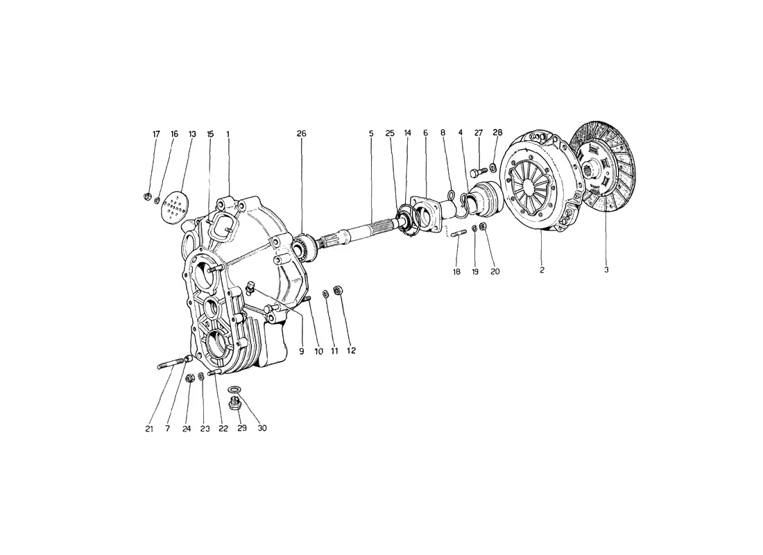 Ferrari 246 Dino GT Coupe & Spyder (From Ch 02132) Clutch Unit And Cover exploded diagram