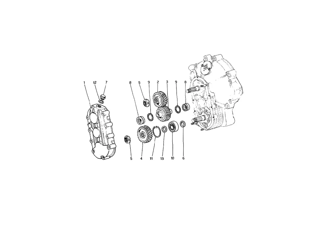 Ferrari 246 Dino GT Coupe & Spyder (From Ch 02132) Gearbox Transmission exploded diagram