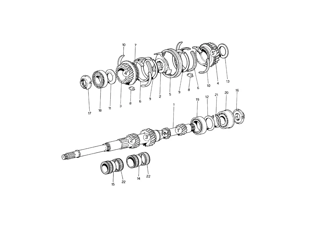 Ferrari 246 Dino GT Coupe & Spyder (From Ch 02132) Main Shaft Gearing exploded diagram