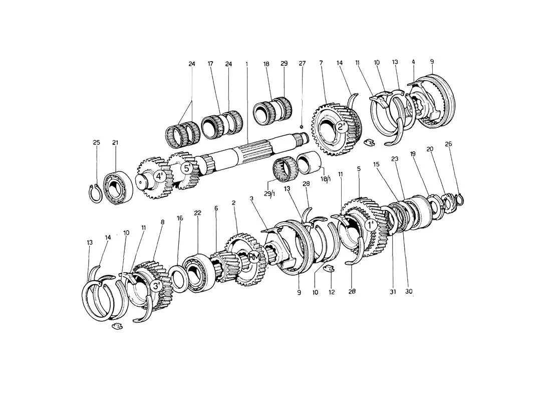 Ferrari 246 Dino GT Coupe & Spyder (From Ch 02132) Lay Shaft Gearing exploded diagram