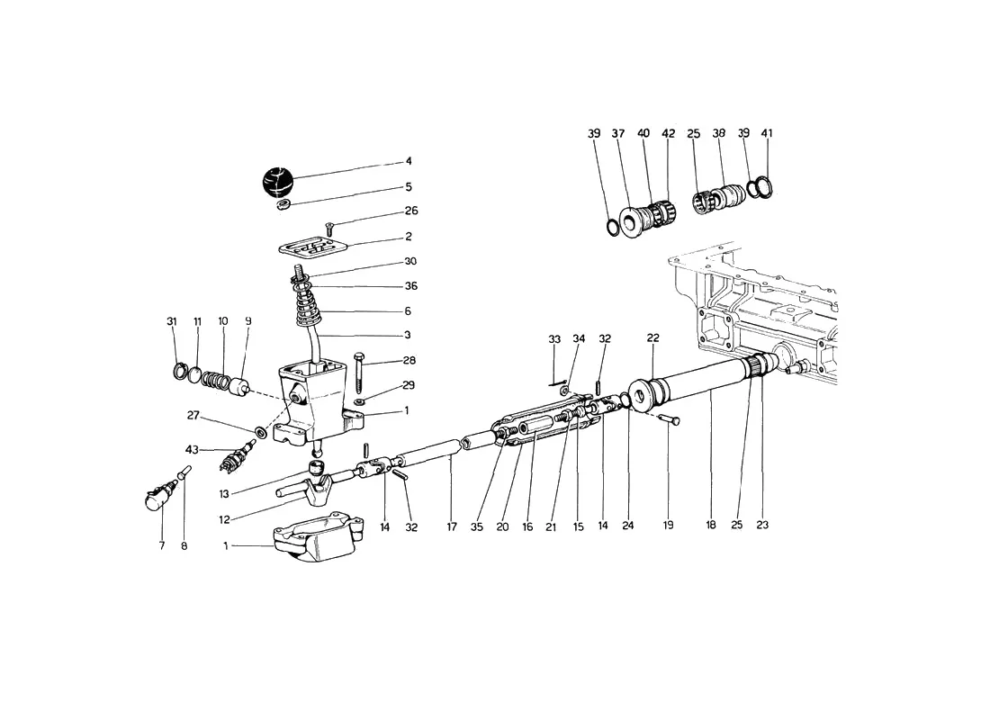 Ferrari 246 Dino GT Coupe & Spyder (From Ch 02132) Gearbox Outer Controls exploded diagram
