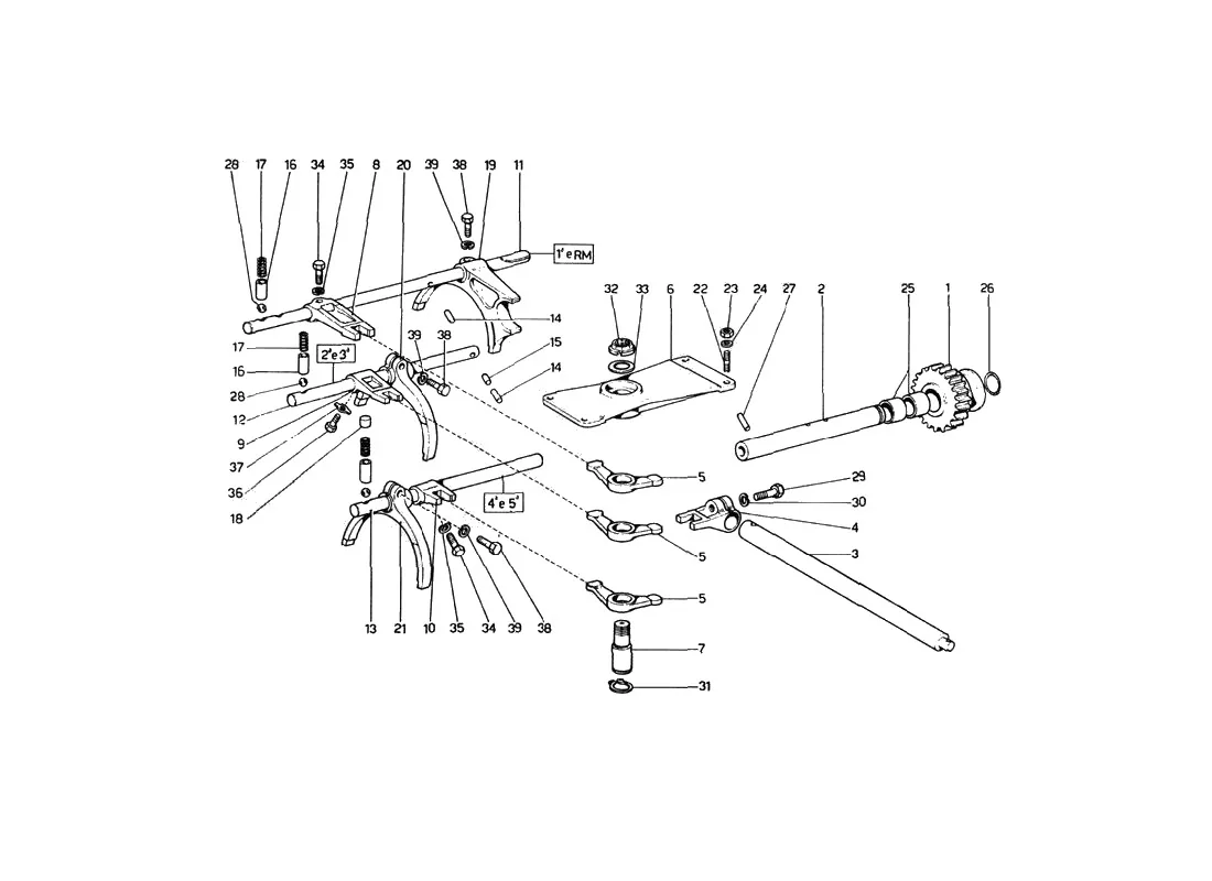 Ferrari 246 Dino GT Coupe & Spyder (From Ch 02132) Gearbox Inner Controls exploded diagram