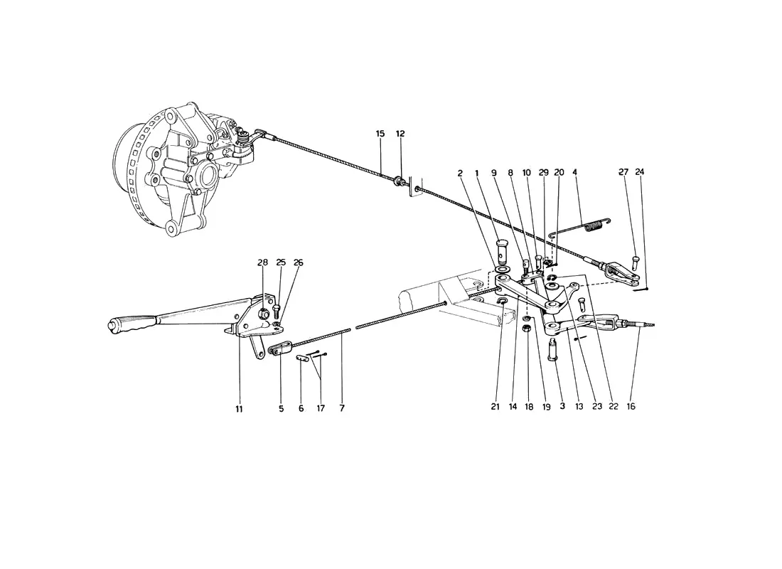Ferrari 246 Dino GT Coupe & Spyder (From Ch 02132) Handbrake Control exploded diagram