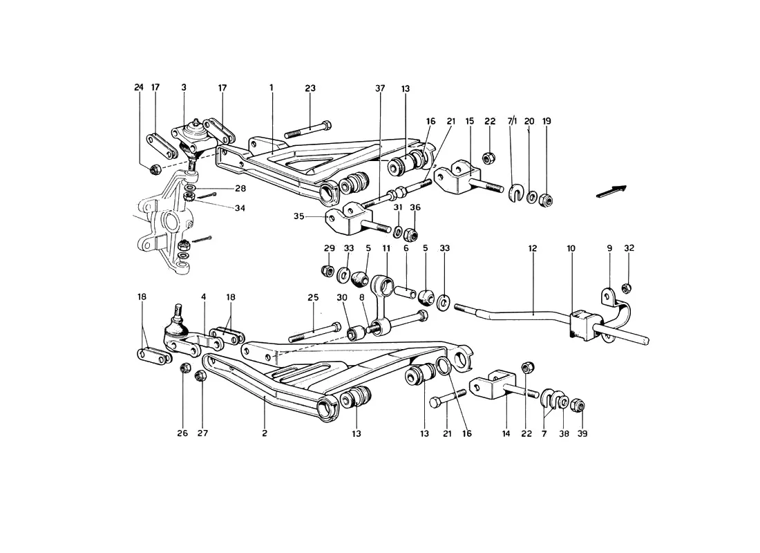 Ferrari 246 Dino GT Coupe & Spyder (From Ch 02132) Front Suspension - Wishbones exploded diagram