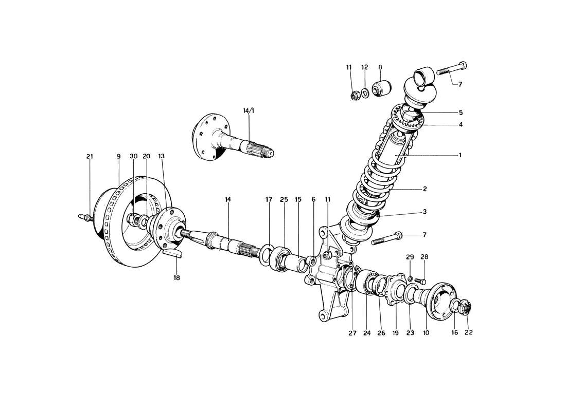 Ferrari 246 Dino GT Coupe & Spyder (From Ch 02132) Rear Suspension - Shock Absorber exploded diagram