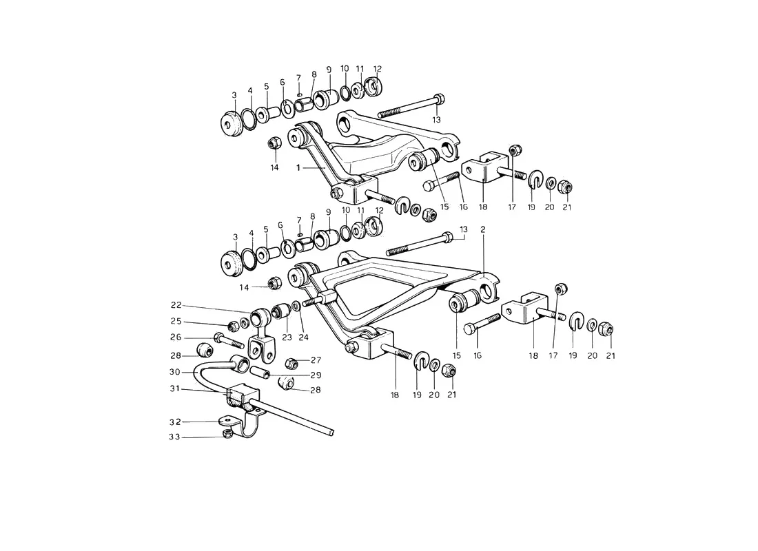 Ferrari 246 Dino GT Coupe & Spyder (From Ch 02132) Rear Suspension - Wishbones exploded diagram