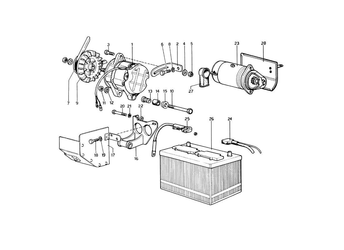 Ferrari 246 Dino GT Coupe & Spyder (From Ch 02132) Current Generating System - Starting Motor exploded diagram