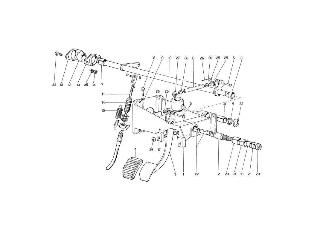 Ferrari 246 Dino GT Coupe & Spyder (From Ch 02132) Pedal Board - Clutch Control (Variants For RHD Versions) exploded diagram