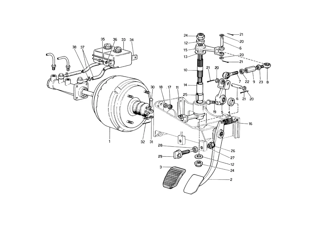 Ferrari 246 Dino GT Coupe & Spyder (From Ch 02132) Brake Hydraulic System (Variants For RHD Versions) exploded diagram