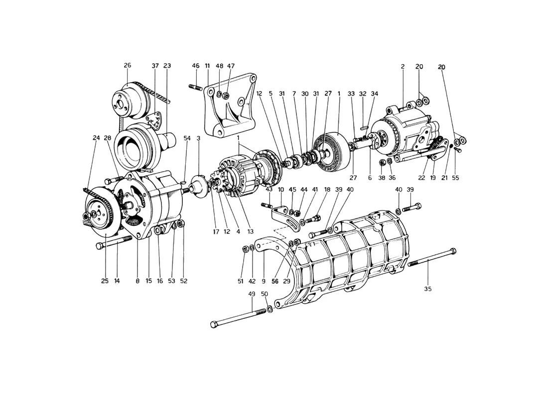 Ferrari 246 Dino GT Coupe & Spyder (From Ch 02132) Air Pump & Alternator (Variants For Usa Versions) exploded diagram