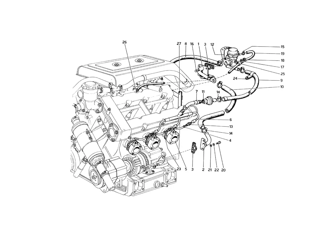 Ferrari 246 Dino GT Coupe & Spyder (From Ch 02132) Diverter Valve And Pipes (Variants For Usa Versions) exploded diagram
